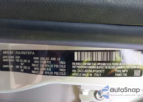 2018 Jeep Renegade Limited 4X4 from USA, damaged, VIN ZACCJBDB8JPG91677